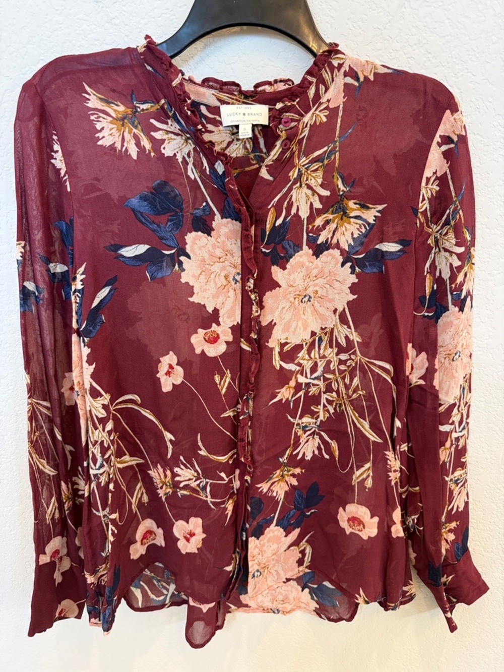 Lucky Brand Burgundy Floral Blouse - Picture 2 of 7